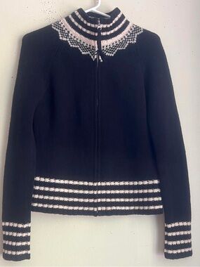 GAP Zip-Up Cardigan with Black & White Fair Isle Trim